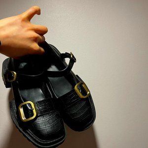 Japanese Style Solid Color PU Chunky Heel Shoes with Belt Buckle - EU38 - New